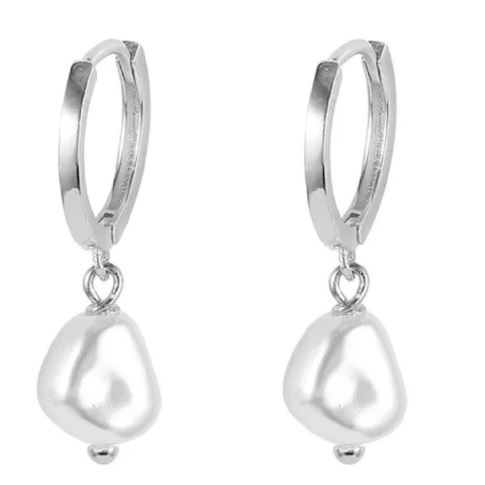 Sterling Silver Nickel Free Pearl Drop Dainty Earrings Small Huggie Hoop 925SS